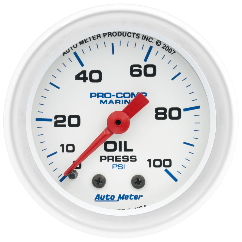 AutoMeter Marine White 2 1/16in 100 psi Mechanical Oil Pressure Gauge 200790 200790 Photo - Primary