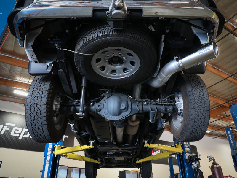 aFe Large Bore-HD 5 IN 409 SS DPF-Back Exhaust System w/Polished Tip 20-21 GM Truck V8-6.6L 49-44125-P 49-44125-P Photo - Mounted