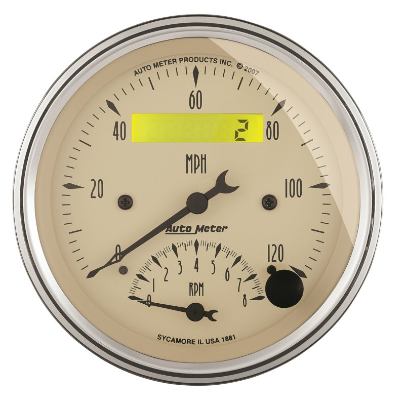Autometer Gauge, Tach/Speedo, 3 3/8", 120mph & 8k RPM, Elec. Program., Antq Beig 1881 Photo - Primary