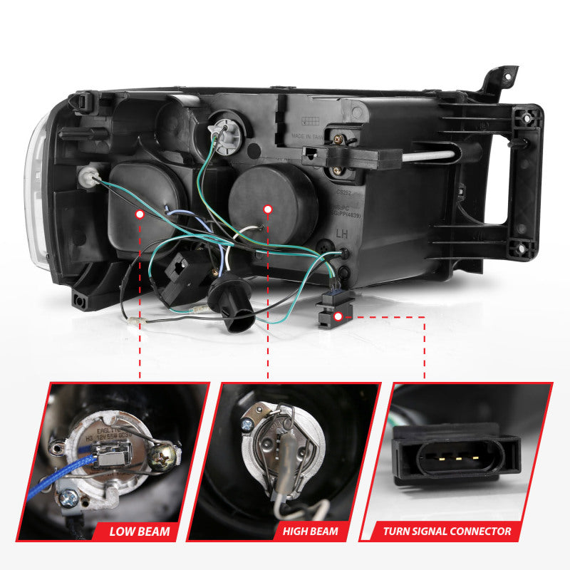 ANZO 2002-2005 Dodge Ram 1500 Projector Headlights w/ Halo Black Clear Amber 111490 111490 Photo - Unmounted