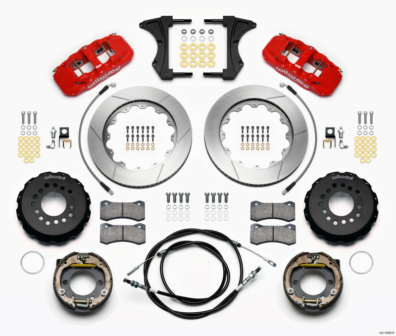 Wilwood AERO4 Rear Kit 14.00 Red 2005-2014 Mustang w/ BMR Suspn. w/Lines 140-13686-R 140-13686-R Photo - Primary