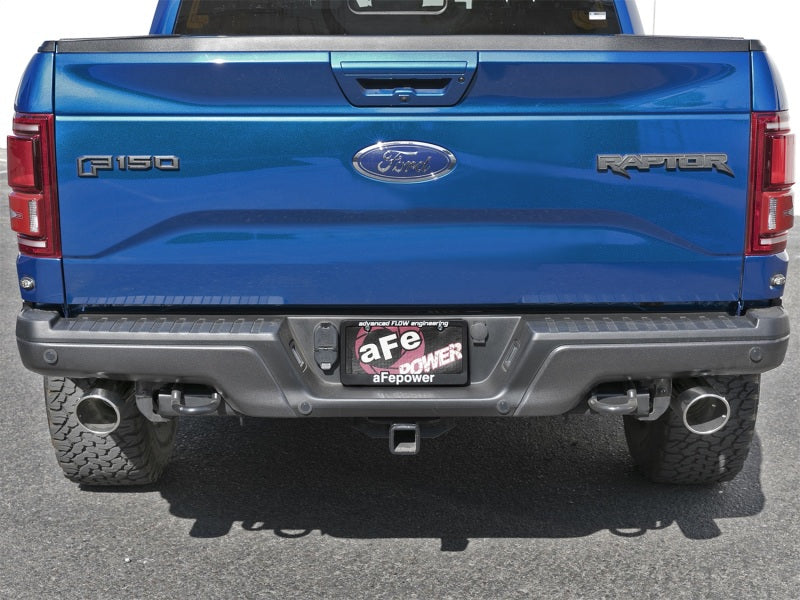 aFe MACHForce-XP 3in to 3-1/2in 304 SS Cat-Back Exhaust w/Polished Tips 17-18 Ford F-150 Raptor 3.5L 49-33094-P 49-33094-P Photo - Mounted