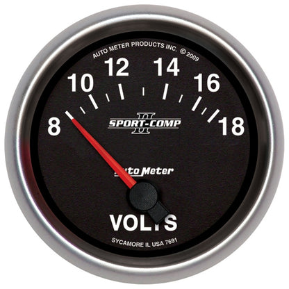 Autometer Gauge, Voltmeter, 2 5/8", 18V, Electric, Sport-Comp II 7691 Photo - Primary
