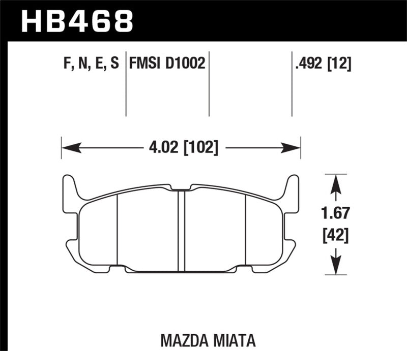 Hawk Blue 9012 Brake Pads Rear Mazda Miata Mazdaspeed 2004-2005 HB468E.492 Photo - Primary