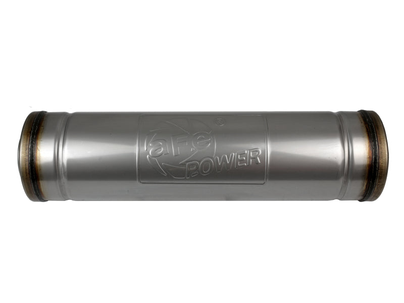 aFe MACH Force-Xp 409 SS Muffler 3in Center/Center 18in L X 5in Dia - Round Body 49M30050 49M30050 Photo - Unmounted
