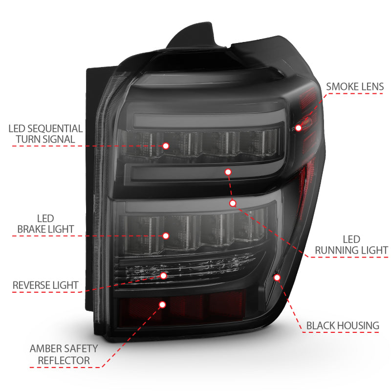 ANZO 2014-2020 Toyota 4Runner T.L Black Housing Smoke Lens Red Light Bar W/Sequential 311312 311312 Photo - Unmounted