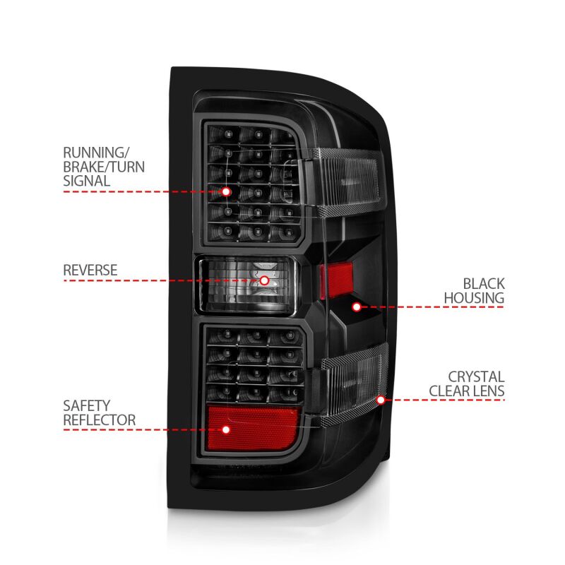 ANZO 15-19 Chevy Silverado 2500HD/3500HD (Factory Halogen Only) LED Tail Lights Black w/Clear Lens 311423 311423 User 4