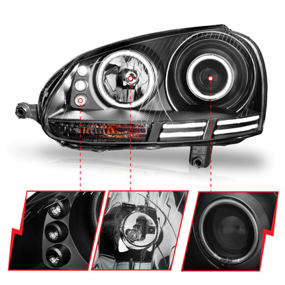Anzo 2006-2009 Volkswagen Rabbit Projector Headlights w/ Halo Black (CCFL) 121345 User 4