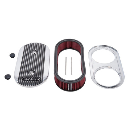 Edelbrock Air Cleaner, Elite II, Oval, Dual-Quad Carbs, 2.5" Red Element, Polish 4272 Photo - Primary