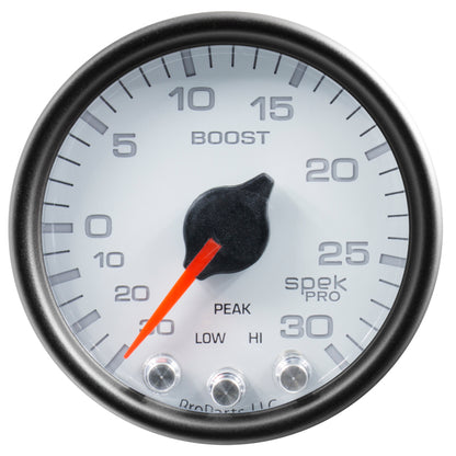 Autometer Spek-Pro Gauge Vac/Boost 2 1/16in 30Inhg-30psi Stepper Motor W/Peak & Warn White/Black P30212 P30212 User 2