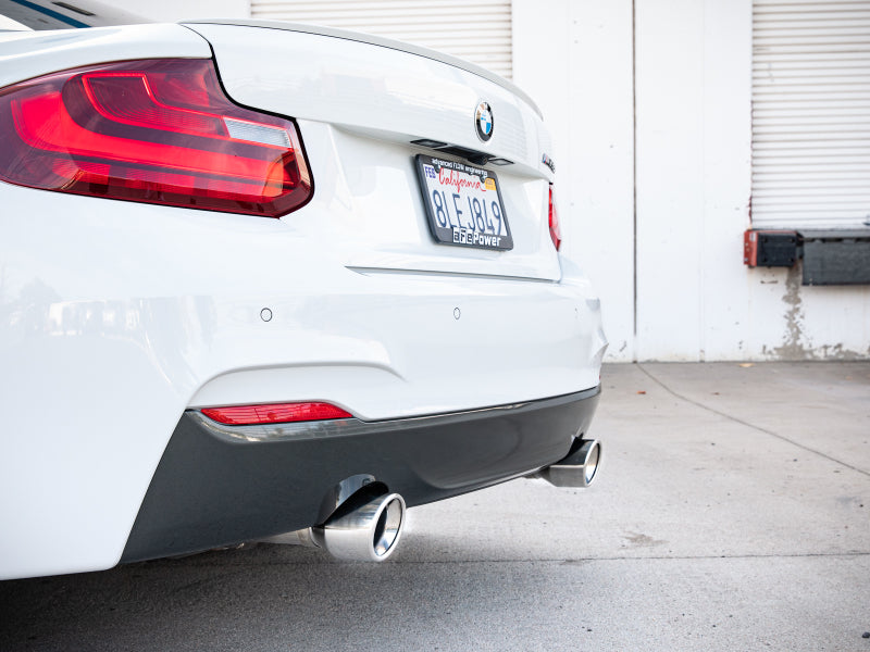 aFe MACHForce XP 3in to 2.5in 304 SS Cat-Back Exhaust w/ Polished Tips 14-16 BMW M235i 49-36347-P 49-36347-P Photo - Mounted