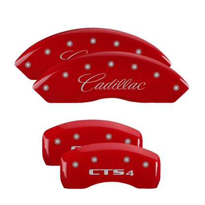 MGP 4 Caliper Covers Engraved Front Cursive/Cadillac Engraved Rear CTS4 Red finish silver ch 35010SCT4RD 35010SCT4RD Photo - Primary