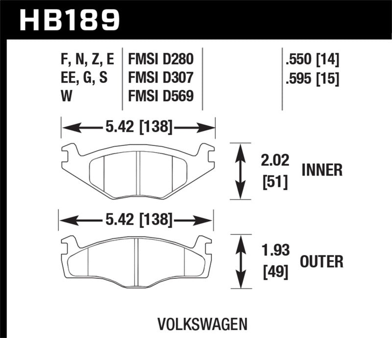 Hawk DTC-60 Volkswagon Motorsports Brake Pad HB189G.595 Photo - Primary