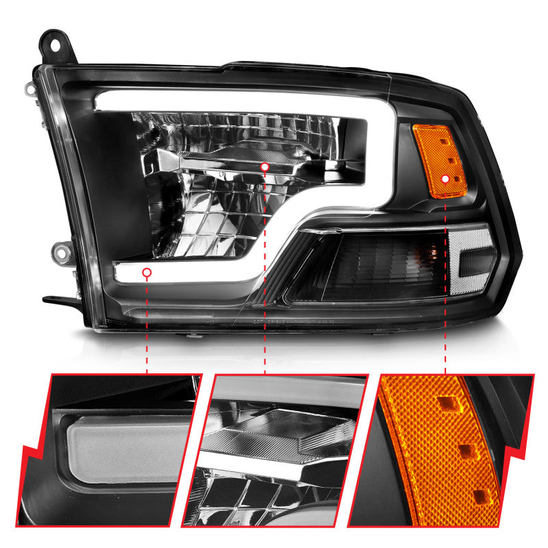 ANZO 2009-2020 Dodge Ram 1500 Full LED Square Projector Headlights w/ Chrome Housing Black Amber 111539 111539 Photo - Unmounted
