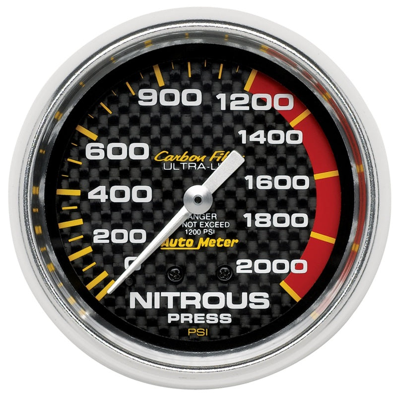 Autometer Gauge, Nitrous Pressure, 2 5/8", 1600Psi, Mechanical, Carbon Fiber 4828 Photo - Primary
