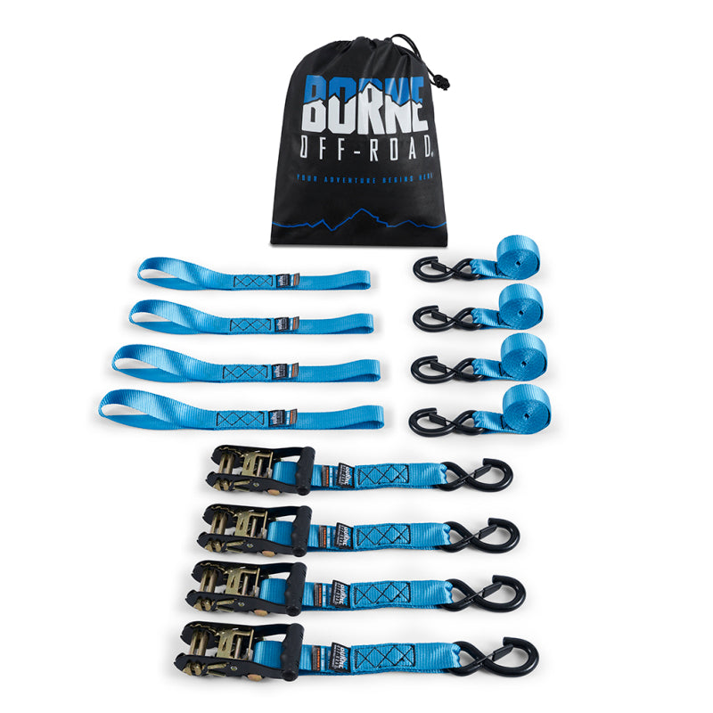 Borne Off-Road Heavy-Duty Ratchet Tie-Down Kit (4-Pack) - Blue BNRTC-TDHD-4BL BNRTC-TDHD-4BL Photo - Primary