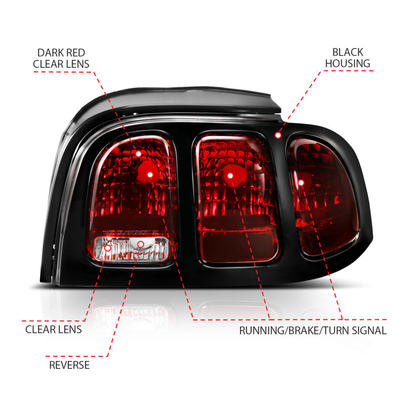 ANZO 1994-1998 Ford Mustang Taillight Dark Red Lens (OE Style) 321350 321350 Photo - Unmounted