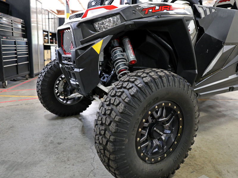 aFe 17-19 Polaris RZR 925/1000cc Sway-A-Way 2.5 Front Coilover Kit w/ PB Reservoirs and Comp Adj 851-5600-04-CA 851-5600-04-CA Photo - Mounted