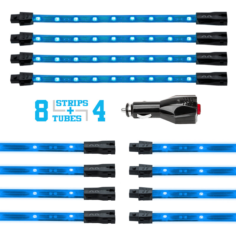 XKGLOW XK Glow Strip Single Color Underglow LED Accent Light Car/Truck Kit Light Blue - 8x24In + 4x 8In XK041005-AB XK041005-AB User 1