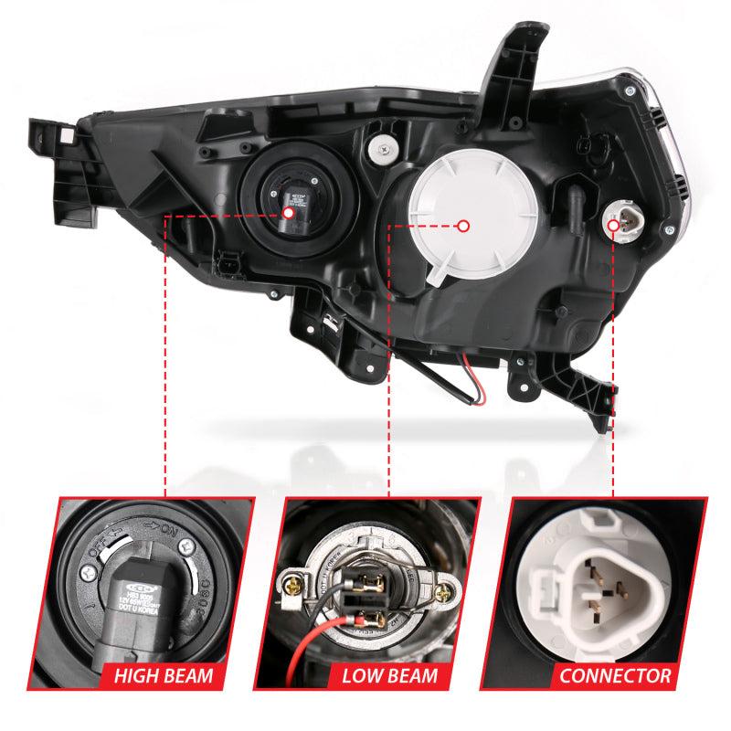 ANZO 14-18 Toyota 4 Runner Plank Style Projector Headlights Black w/ Amber 111416 111416 Photo - Unmounted