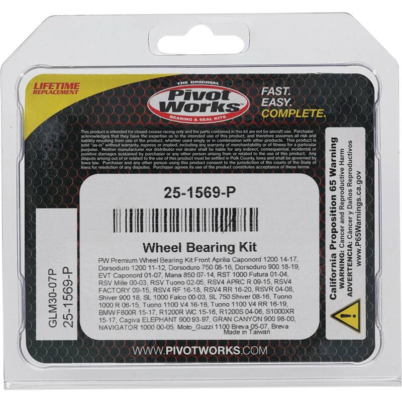 Pivot Works Aprilia, BMW, Cagiva, Moto_Guzzi Wheel Bearing Kit Premium Bearings 25-1569-P 25-1569-P Photo - Primary