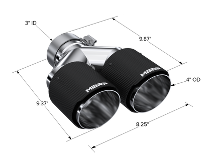MBRP 3in ID / Dual 4in OD Out Staggered L 9.37in / R 9.87in Dual Wall Carbon Fiber Univ Exhaust Tip T5183CF T5183CF Photo - Close Up