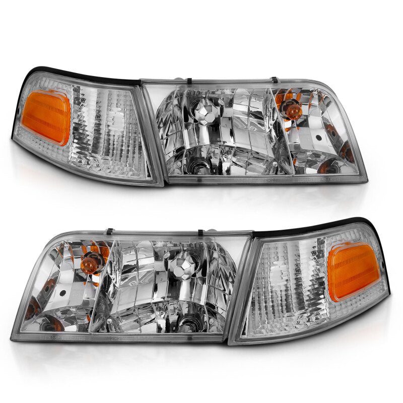 ANZO 1998-2005 Ford Crown Victoria Crystal Headlight Chrome With Bumper Light (OE) 121556 121556 Photo - Primary