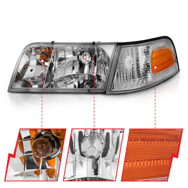 ANZO 1998-2005 Ford Crown Victoria Crystal Headlight Chrome With Bumper Light (OE) 121556 121556 Photo - Close Up