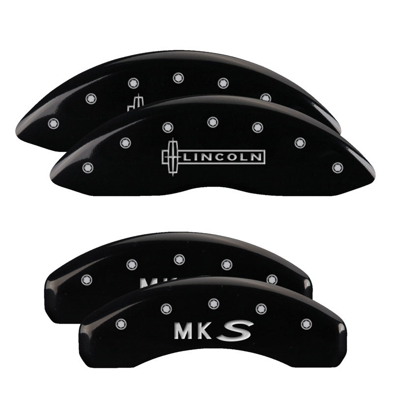 MGP 4 Caliper Covers Engraved Front Lincoln Engraved Rear MKS Black finish silver ch 36014SLCSBK 36014SLCSBK Photo - Primary