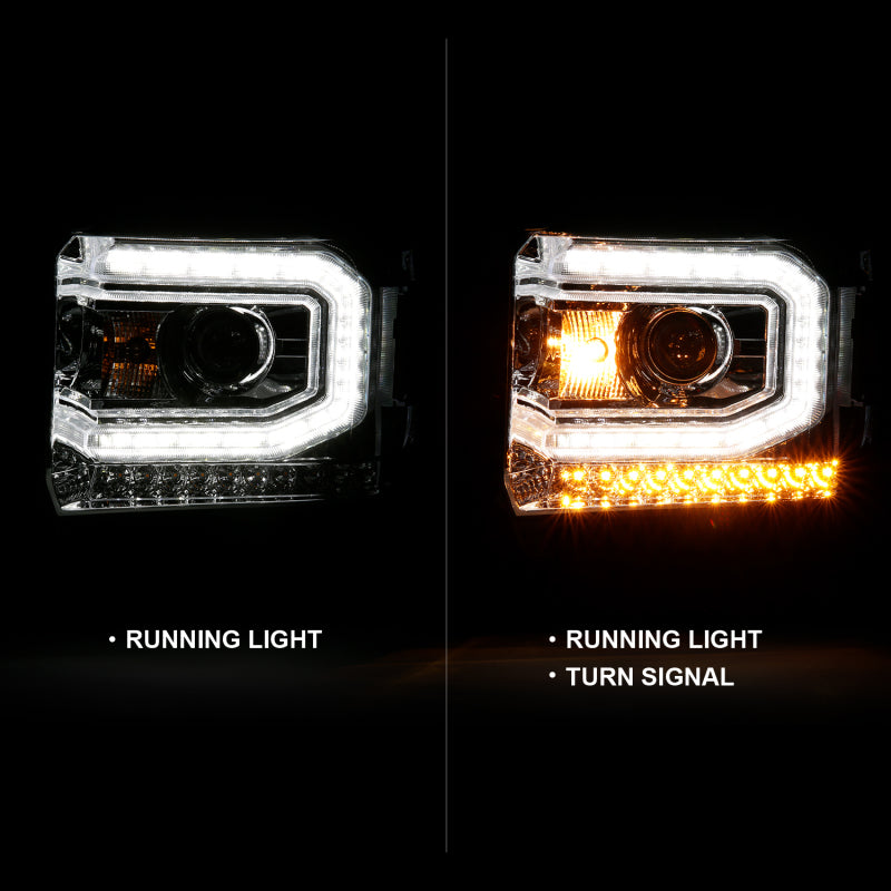 ANZO 2016-2019 Gmc Sierra 1500 Projector Headlight Plank Style Chrome w/ Sequential Amber Signal 111486 111486 Photo - Unmounted