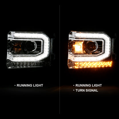 ANZO 2016-2019 Gmc Sierra 1500 Projector Headlight Plank Style Chrome w/ Sequential Amber Signal 111486 111486 Photo - Unmounted