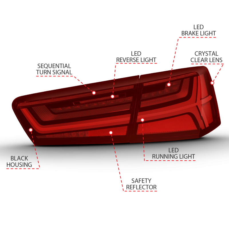ANZO 2012-2018 Audi A6 LED Taillight Black Housing Red/Clear Lens 4 pcs (Sequential Signal) 321353 321353 Photo - Unmounted