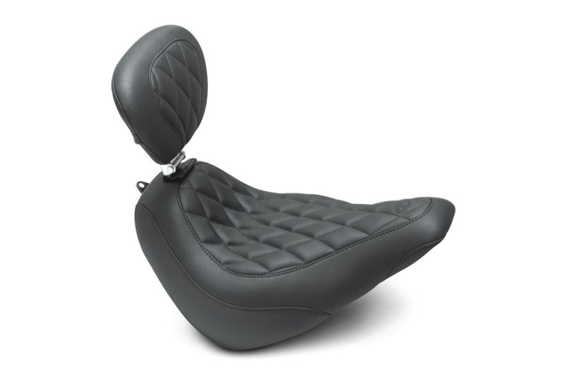 Mustang Motorcycle Mustang 18-21 Harley Softail Slim Wide Tripper Solo Seat w/Driver Backrest Diamond Stitch - Black 83046 83046 Photo - Primary