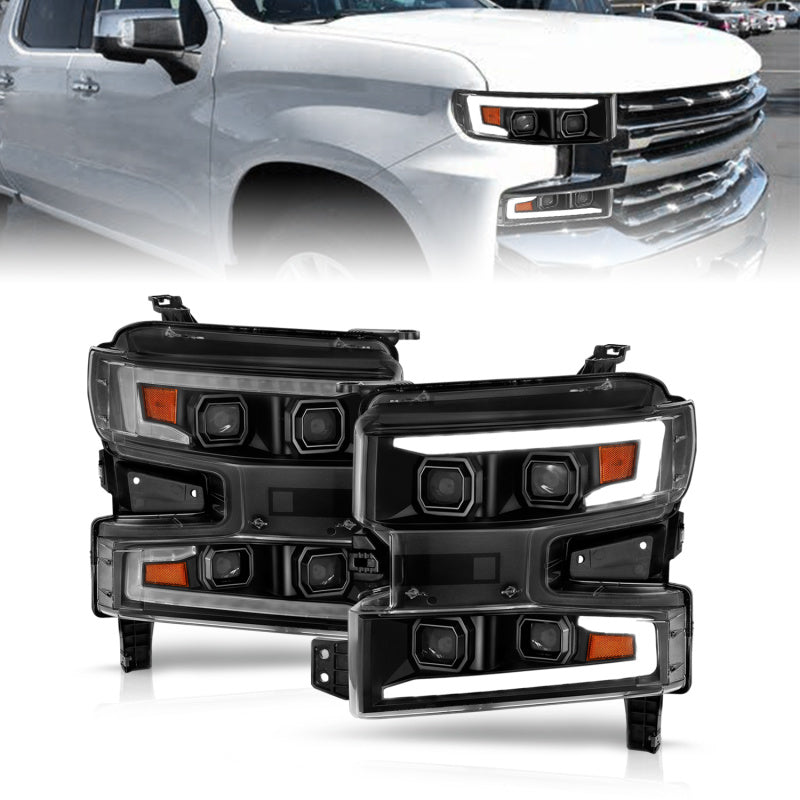 ANZO 19-22 Chevrolet Silverado 1500 LED Proj HL w/Lgt Bar SwBk Seq. Blk w/In. Light - Passenger Side 111566-R 111566-R Photo - Primary