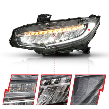 ANZO 16-17 Honda Civic Projector Headlights Plank Style Black w/Amber/Sequential Turn Signal 121527 121527 User 1