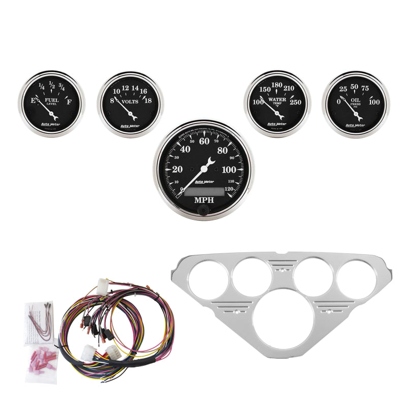 Autometer Old Tyme Black 5 Piece Kit (MPH/FUEL/OILP/WTMP/BAT) 55-59 Chevy Truck Direct-Fit Dash Kit 7036-OTB 7036-OTB Photo - Primary