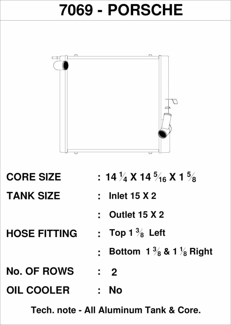 CSF Porsche 911 Carrera (991.2)/Turbo/GT3/GT3 RS (991) Left Side Radiator 7069 7069 Technical Drawing