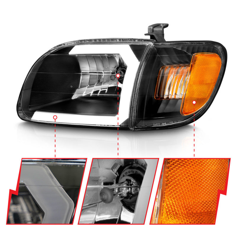 ANZO 00-04 Toyota Tundra (Fits Reg/Acc Cab Only) Crystal Headlights w/Light Bar Black w/Corner Light 111579 111579 Photo - Unmounted
