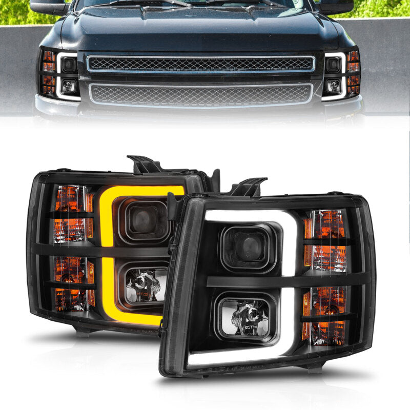 ANZO 2007-2013 Chevrolet Silverado 1500 Projector w/ Light Bar Black Housing w/ Sequential 111545 111545 Photo - Primary
