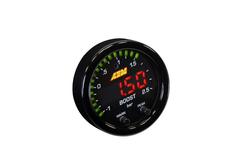 AEM Electronics X-Series Boost Pressure Gauge -30inHg-35psi / -1-2.5bar. Black Bezel & 30-0306 Photo - out of package