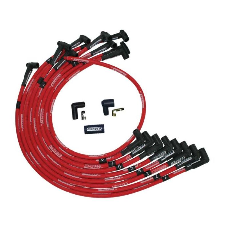Moroso SBC Over Valve Cover 90 Deg Plug HEI Sleeved Ultra Spark Plug Wire Set - Red 52525 52525 User 1