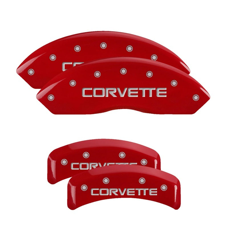 MGP Caliper Covers (set of 4), Gloss Red Engraved with Corvette C4 13013SCV4RD Photo - Primary