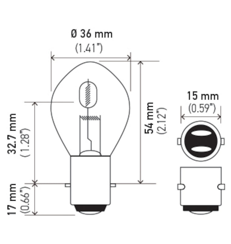 Hella Bulb 6260 12V 60/60W Ba20D B11 S2 6260 6260 Technical Drawing