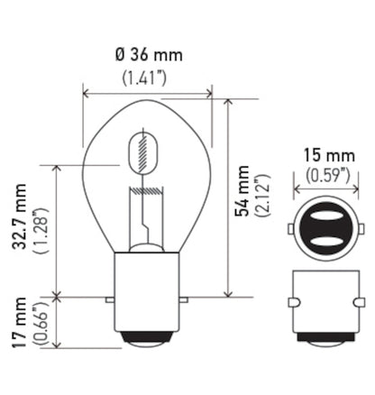 Hella Bulb 6260 12V 60/60W Ba20D B11 S2 6260 6260 Technical Drawing