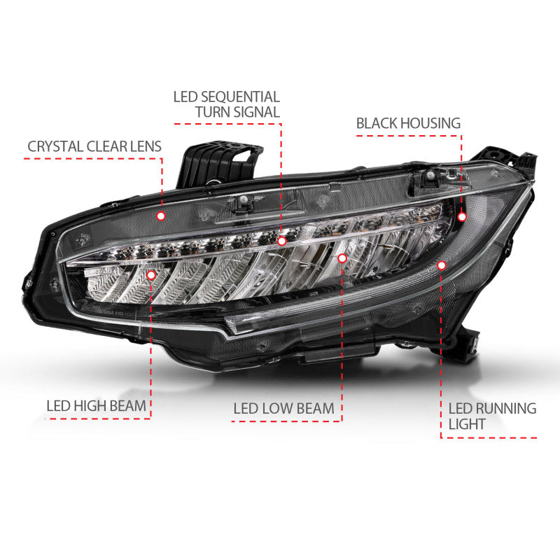 ANZO 16-17 Honda Civic Projector Headlights Plank Style Black w/Amber/Sequential Turn Signal 121527 121527 User 1