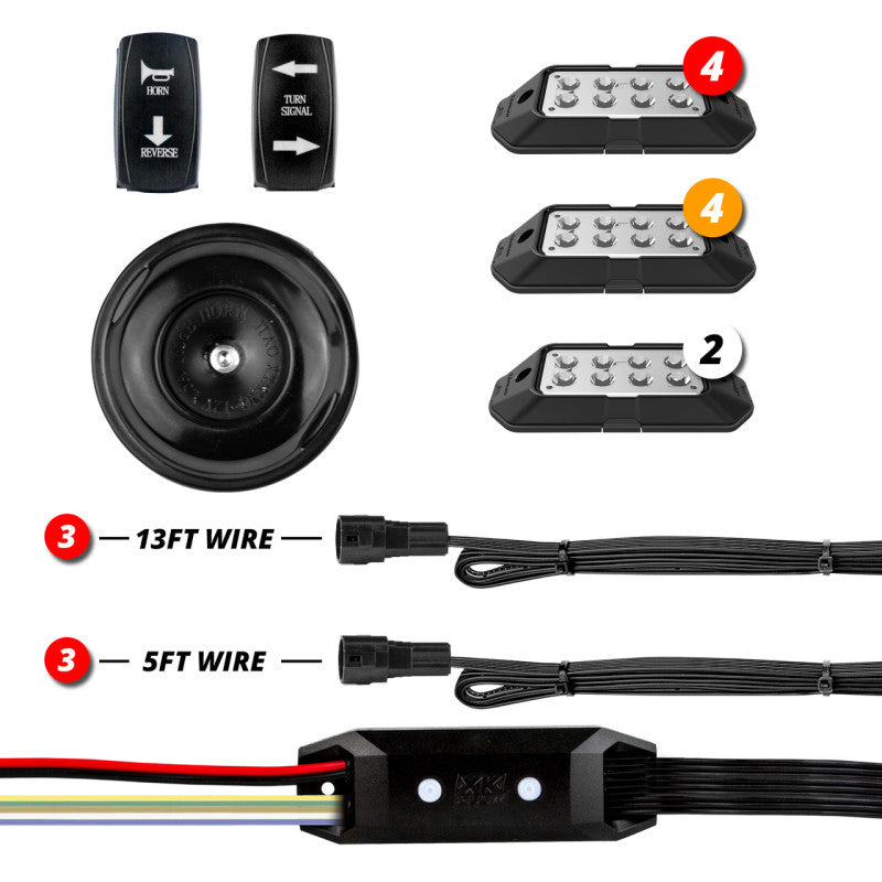 XKGLOW XK Glow Advanced UTV DOT Street Legal Conversion Signal Light/Horn Kit - 2 White 4 Red 4 Amber Pods XK-DT-ADV