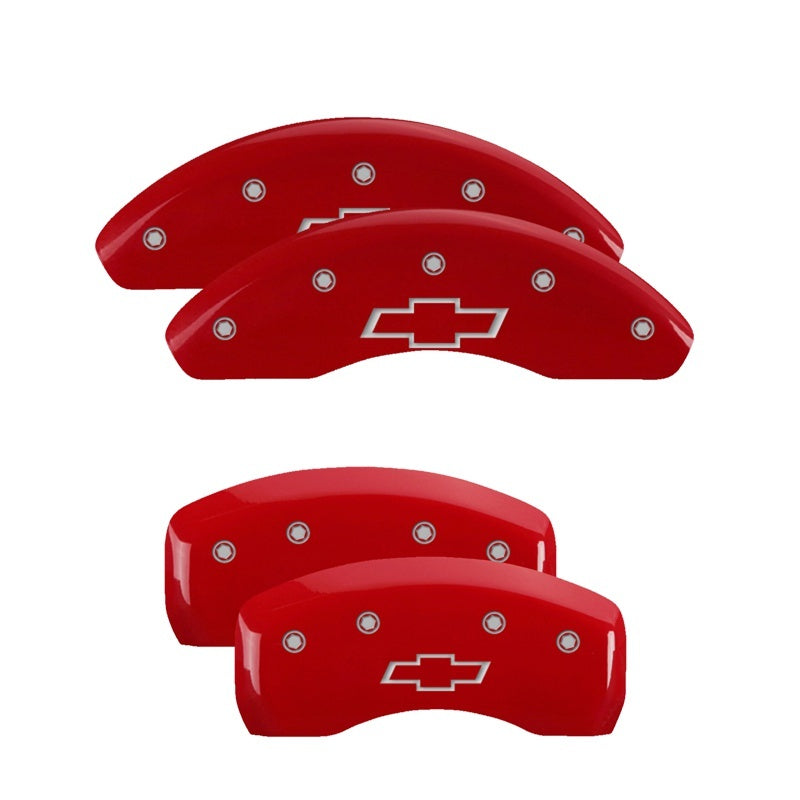 MGP 4 Caliper Covers Engraved Front & Rear Bowtie Red finish silver ch 14218SBOWRD 14218SBOWRD Photo - Primary