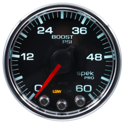 Autometer Spek-Pro Gauge Boost 2 1/16in 60psi Stepper Motor W/Peak & Warn Blk/Chrm P30431 P30431 User 1