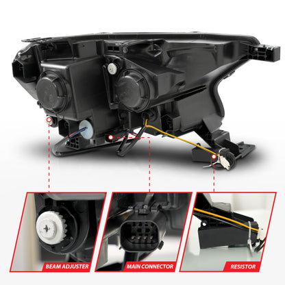 ANZO 19-23 Ford Ranger (Factory Halogen Model) Full LED Proj Headlights Init/DRL/SeqSig Black - Pair 111632A 111632A User 1