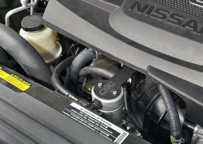 J&L 16-22 Nissan Titan 5.6L Passenger Side Oil Separator 3.0 - Clear Anodized 3108P-C 3108P-C Photo - Mounted